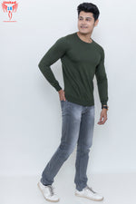 Load image into Gallery viewer, MEN&#39;S OLIVE PLAIN FULL SLEEVE T-SHIRT