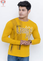 Load image into Gallery viewer, MEN&#39;S YELLOW PRINTED STYLE FULL SLEEVE T-SHIRT