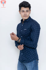 Load image into Gallery viewer, MEN&#39;S NAVY BLUE PRINTED CASUAL SHIRT