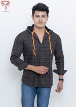 Load image into Gallery viewer, MEN&#39;S OLIVE CHECKED HOODED CASUAL SHIRT