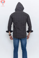 Load image into Gallery viewer, MEN&#39;S OLIVE CHECKED HOODED CASUAL SHIRT