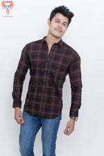 Load image into Gallery viewer, MEN&#39;S DARK BROWN CHECKED CASUAL SHIRT