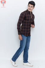 Load image into Gallery viewer, MEN&#39;S DARK BROWN CHECKED CASUAL SHIRT