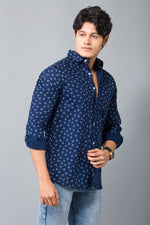 Load image into Gallery viewer, MEN&#39;S NAVY COLOR FULL SLEEVE PRINTED SHIRT