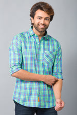 Load image into Gallery viewer, MEN&#39;S GREEN CHECKED FULL SLEEVE SHIRT