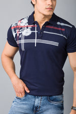 Load image into Gallery viewer, MEN&#39;S NAVY PRINTED POLO