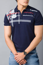 Load image into Gallery viewer, MEN&#39;S NAVY PRINTED POLO