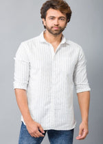 Load image into Gallery viewer, MEN&#39;S WHITE STRIPED FULL SLEEVE SHIRT