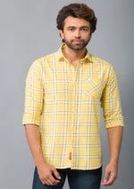 Load image into Gallery viewer, MEN&#39;S YELLOW CHECKED FULL SLEEVE SHIRT