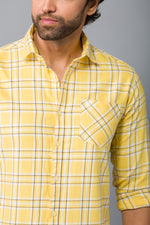 Load image into Gallery viewer, MEN&#39;S YELLOW CHECKED FULL SLEEVE SHIRT