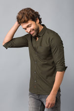 Load image into Gallery viewer, MEN&#39;S OLIVE PLAIN FULL SLEEVE SHIRT