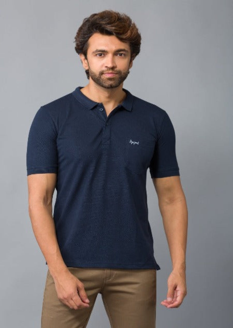MEN'S NAVY COLOR PLAIN POLO WITH POCKET