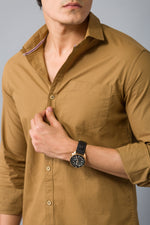 Load image into Gallery viewer, MEN&#39;S KHAKI FULL SLEEVE PLAIN CASUAL SHIRT