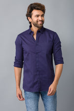 Load image into Gallery viewer, MEN&#39;S NAVY BLUE PLAIN CASUAL SHIRT