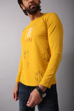 Load image into Gallery viewer, MEN&#39;S YELLOW PRINTED STYLE FULL SLEEVE T-SHIRT