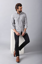Load image into Gallery viewer, MEN&#39;S GREY CHECKED CASUAL SHIRT