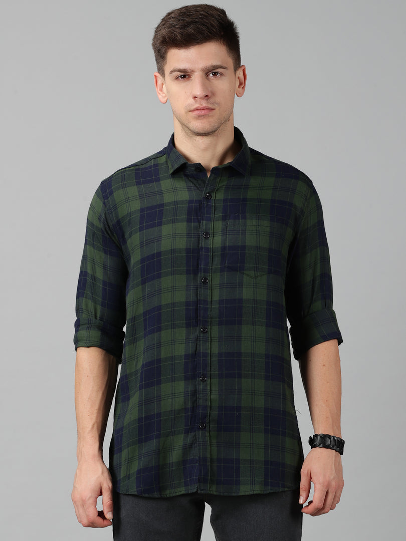 Men Checkered Casual Green Shirt