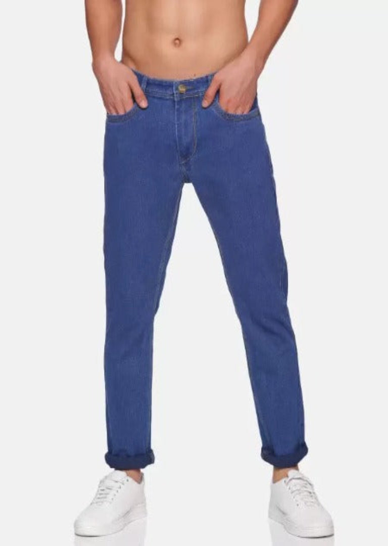 Mid Blue Regular Fit Denim Jeans For Men's