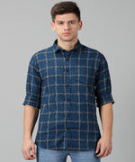 Load image into Gallery viewer, Men Checkered Casual Blue Shirt
