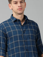 Load image into Gallery viewer, Men Checkered Casual Blue Shirt