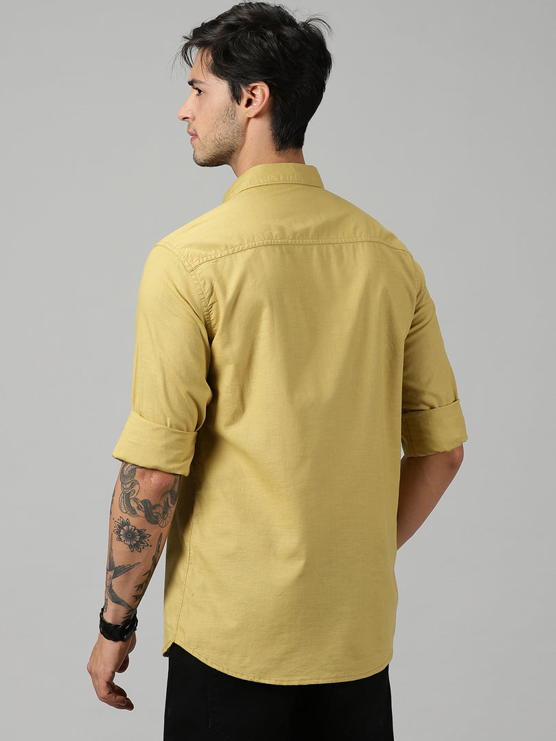 Beige Cotton Solid Shirt For Men's