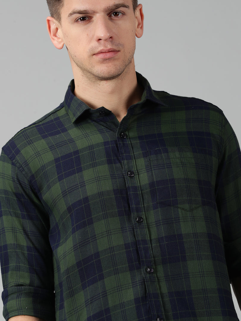 Men Checkered Casual Green Shirt