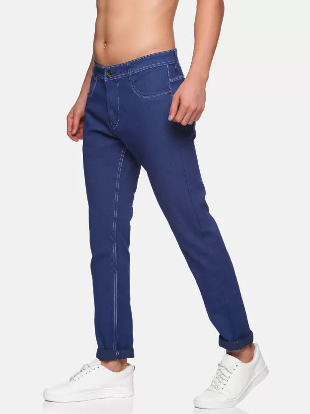 Dark Blue Regular Fit Denim Jeans For Men's