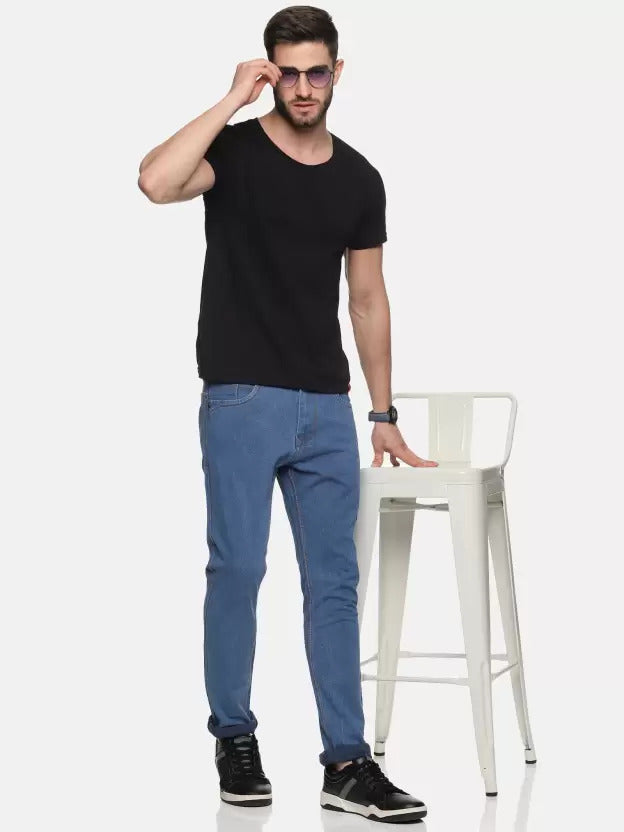 Light Blue Regular Fit Denim Jeans For Men's