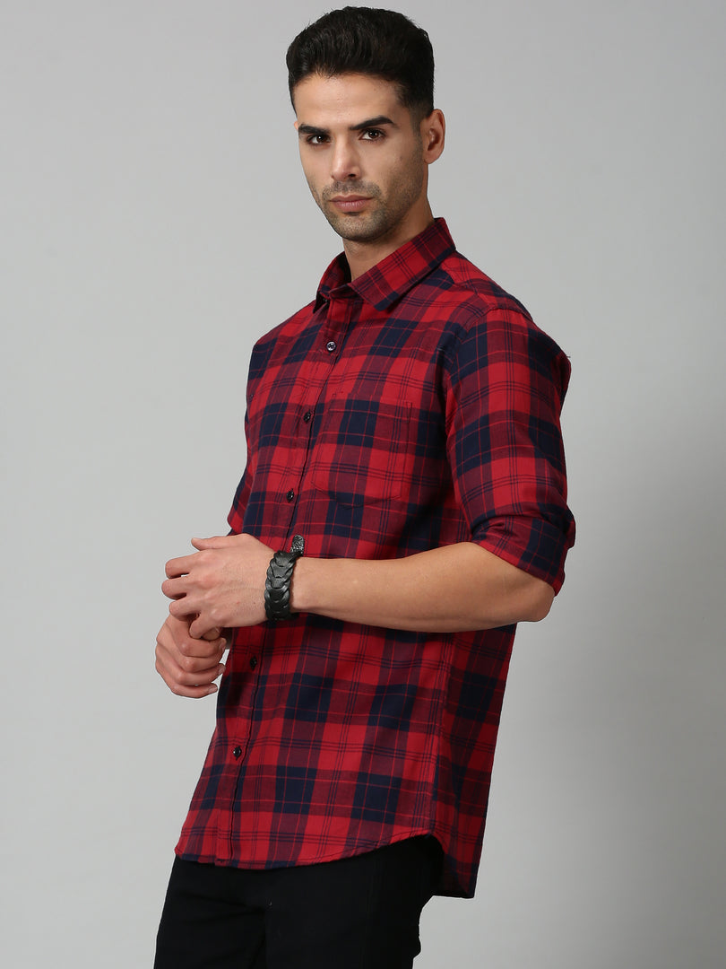 Men Checkered Casual Red Shirt