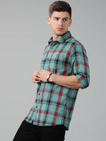 Load image into Gallery viewer, Men Checkered Casual Sea Green Shirt
