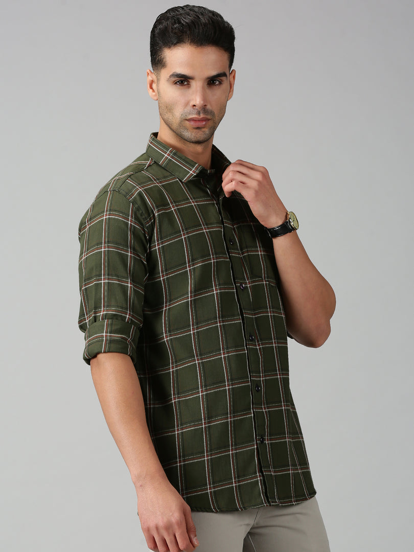 Men Checkered Casual Mehndi Green Shirt
