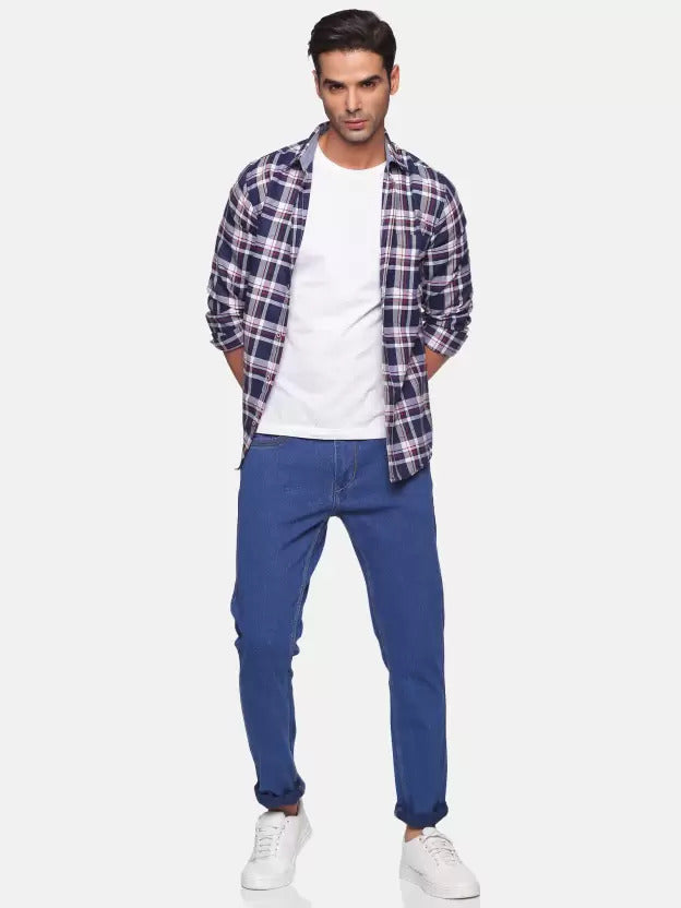 Mid Blue Regular Fit Denim Jeans For Men's