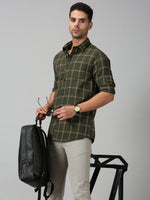 Load image into Gallery viewer, Men Checkered Casual Mehndi Green Shirt