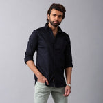 Load image into Gallery viewer, MEN&#39;S NAVY PLAIN CASUAL SHIRT