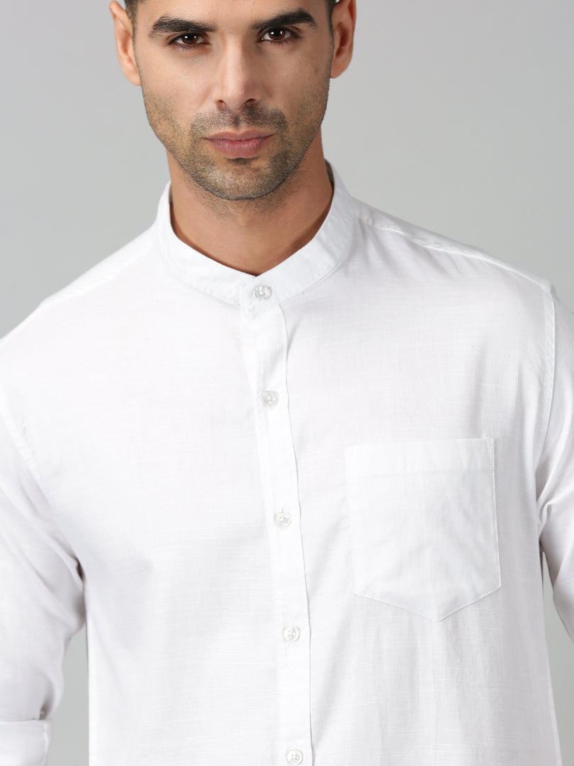 White Cotton Solid Shirt For Men's