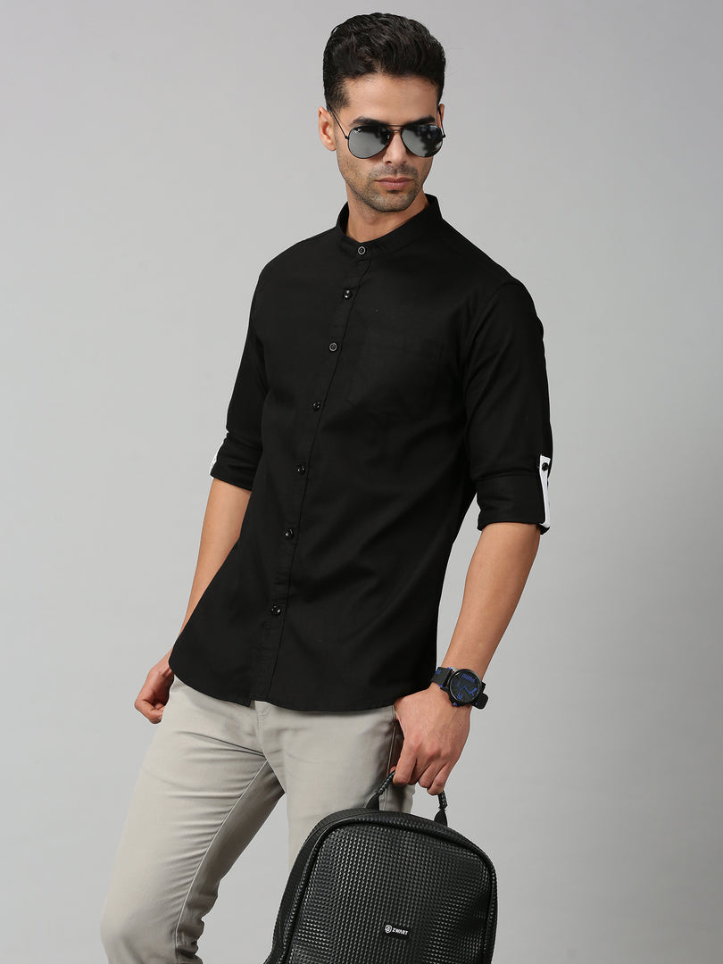 Black Cotton Solid Shirt For Men's