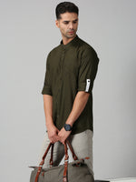 Load image into Gallery viewer, Olive Cotton Solid Shirt For Men&#39;s