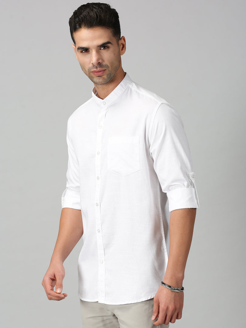 White Cotton Solid Shirt For Men's