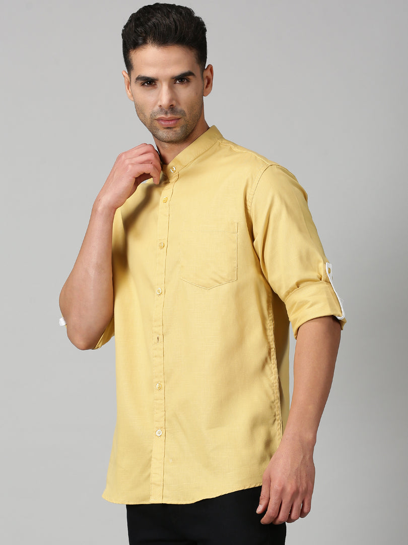 Yellow Cotton Solid Shirt For Men's