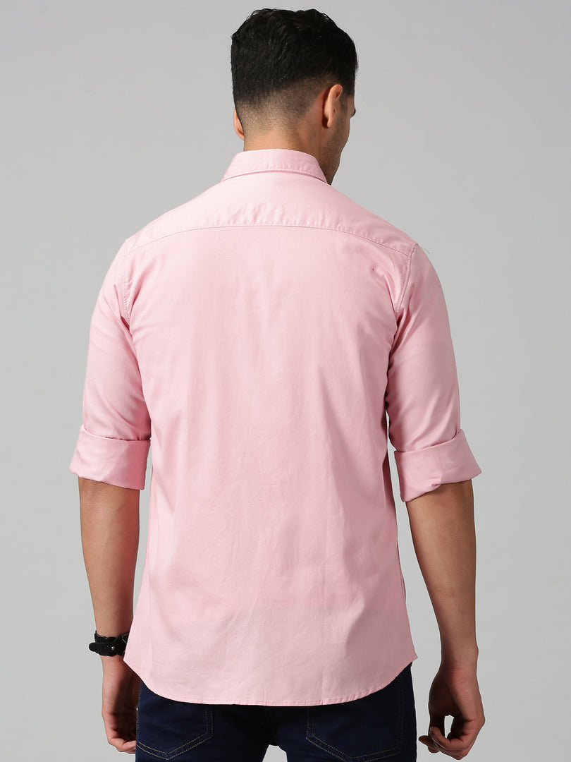Pink Cotton Regular Fit Shirt For Men's
