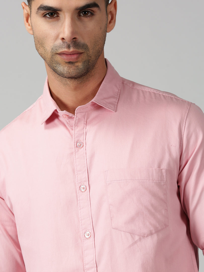 Pink Cotton Regular Fit Shirt For Men's