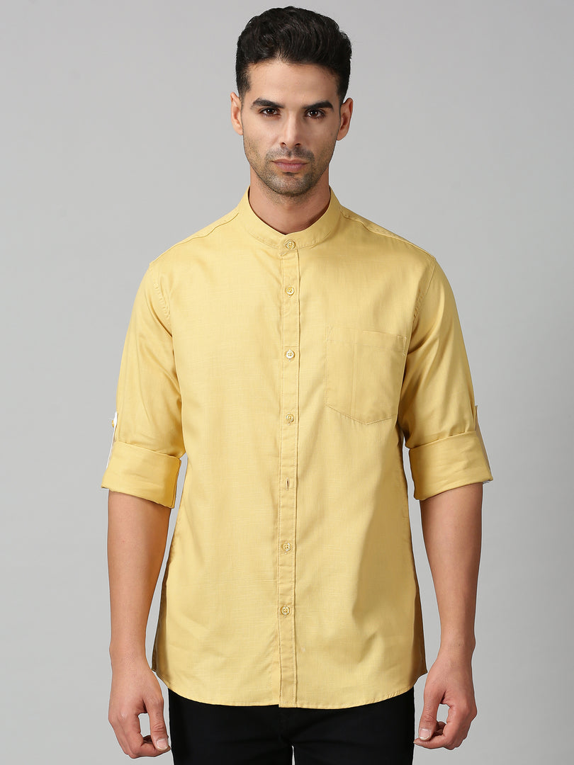 Yellow Cotton Solid Shirt For Men's